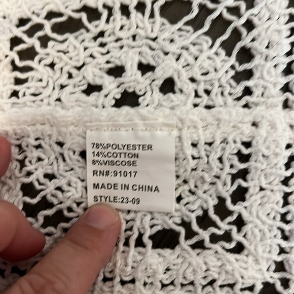 SOLITAIRE WHITE CROCHET GRANNY SQUARE OPEN KNIT CARDIGAN/KIMONO/DUSTER (M) - Picture 8 of 13
